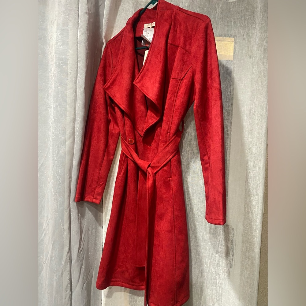 Solitaire Red Faux Suede Trench Coat